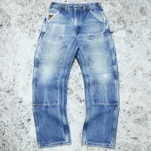Vintage Carhartt CRAZY Faded Blue Denim Double Knee Carpenter Pant B07 DNM 30x31